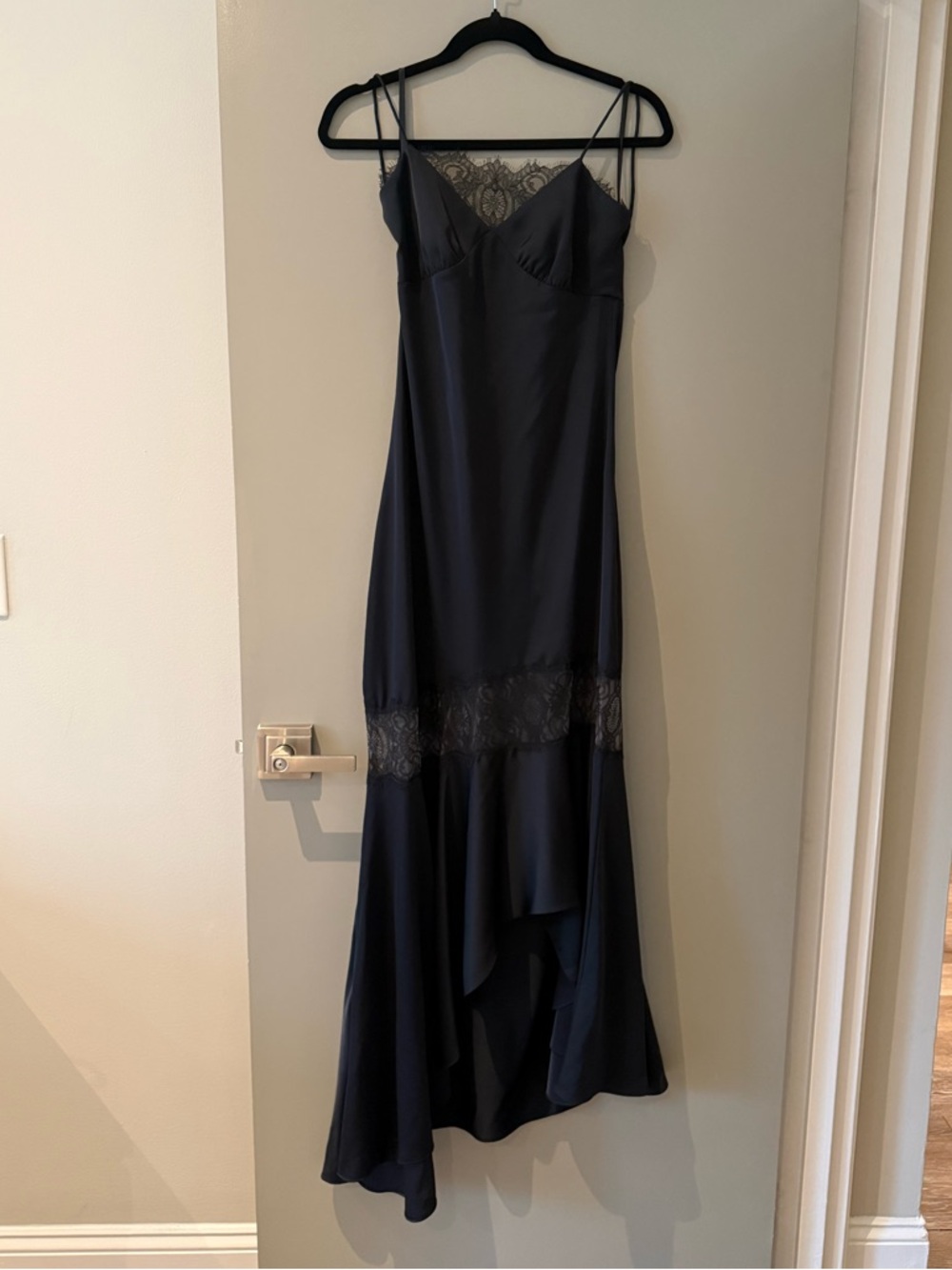 Sachin + Babi Navy Lace-Trim High-Low Slip Dress